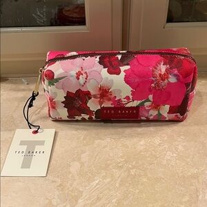Ted Baker Vibrant Pink and Red Floral Loaf Cosmetic Pouch and 2 travel bottles